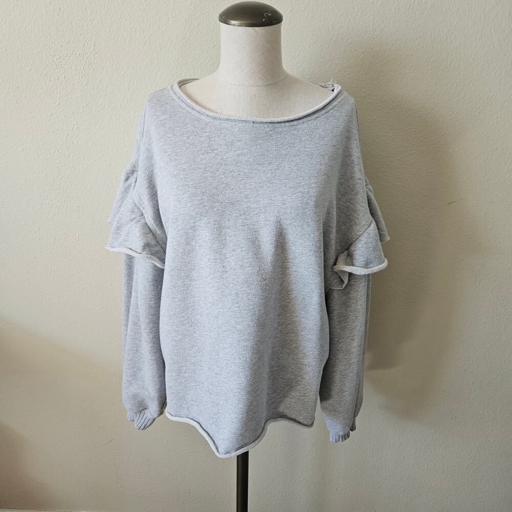 Aerie Ruffle Sleeve Sweatshirt Small Oversized Light Grey